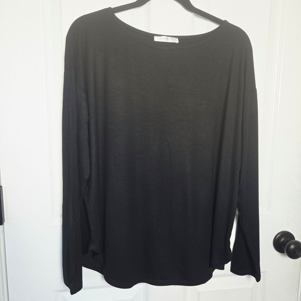 Sivana Shirt Womens Large Black Bamboo Luxe Boat Neck Long Sleeve Tee Top
